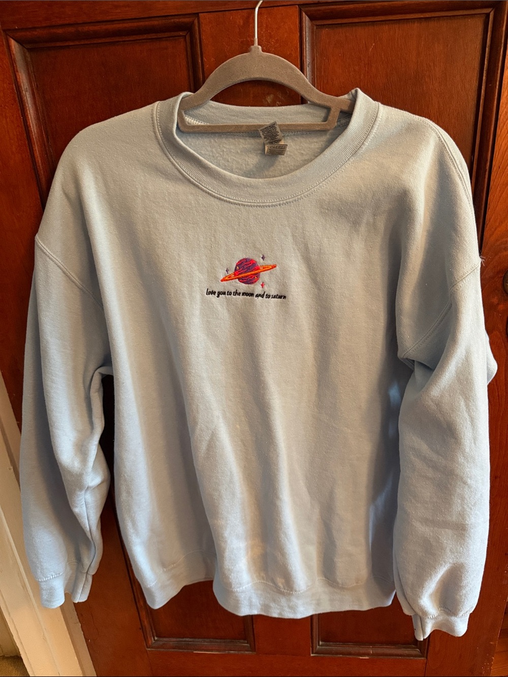 Light Blue Crewneck Sweatshirt with Planet and Taylor Swift Embroidery